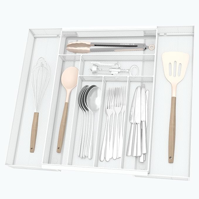 Silverware Organizer Metal Mesh, Large Drawer Organizer, Utensil Cutlery Tray by sedegnhome