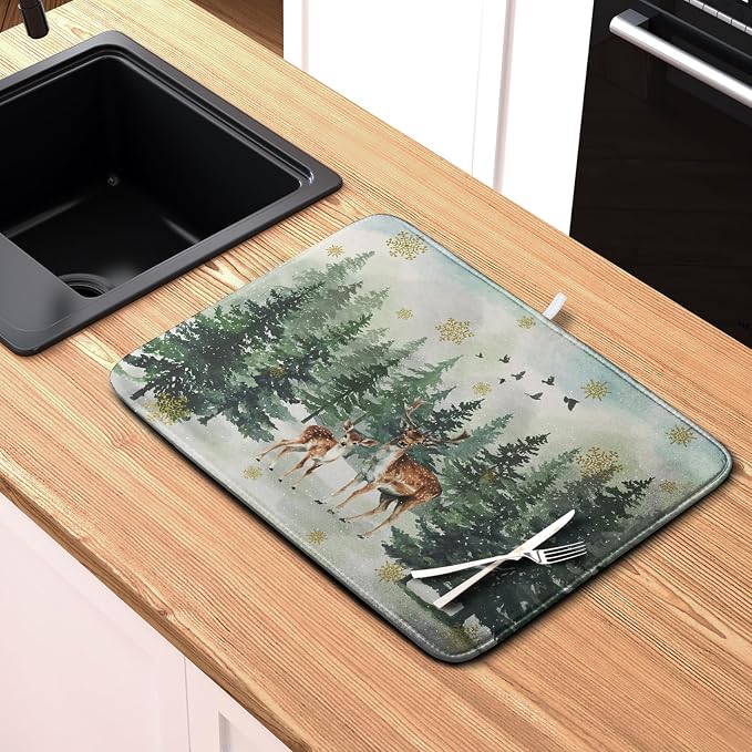 Reindeer Tree Snowflakes Christmas Dish Drying Mats - Image 6
