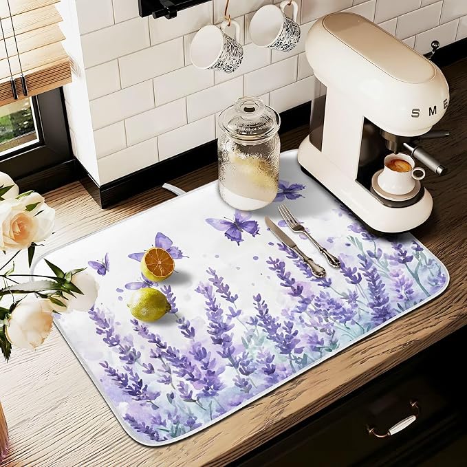 Purple Lavender Spring Summer Flower Floral Dish Drying Mat - Image 8