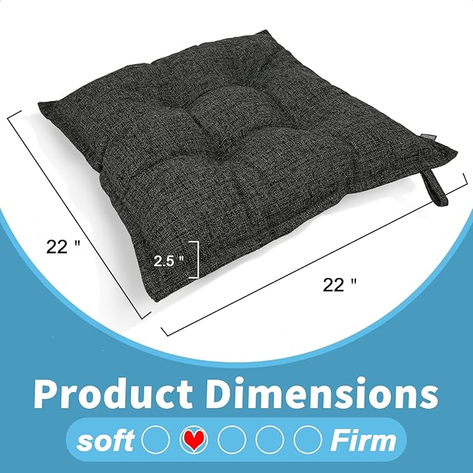 SINSOSSO Large Floor Pillows 22", Thickened Bite-Size Memory Foam Square Non-Slip Cushions for Office Back Support/Yoga/Chair Seat, Fashionable Color-Blocked Fabric & Washable, Black-Gray, 2 PCS
