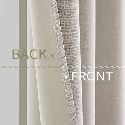 MIULEE 100% Blackout Linen Textured Curtains for Bedroom Solid Thermal Insulated Ivory Grommet Room Darkening Curtains & Drapes Luxury Decor for Living Room Nursery 52 x 108 Inch (2 Panels)