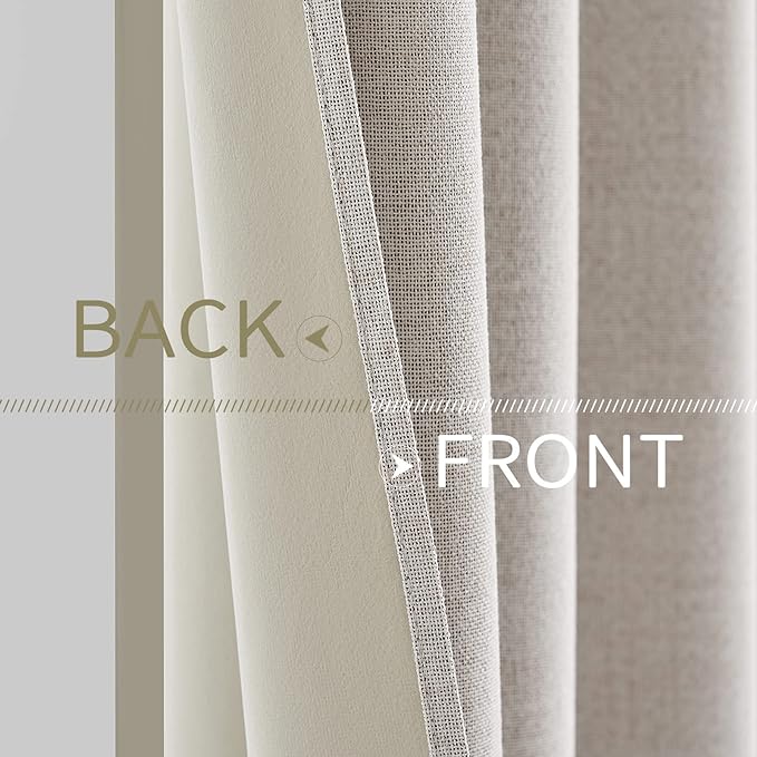 MIULEE 100% Blackout Linen Textured Curtains for Bedroom Solid Thermal Insulated Ivory Grommet Room Darkening Curtains & Drapes Luxury Decor for Living Room Nursery 52 x 45 Inch (2 Panels)
