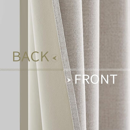 MIULEE 100% Blackout Linen Textured Curtains for Bedroom Solid Thermal Insulated Ivory Grommet Room Darkening Curtains & Drapes Luxury Decor for Living Room Nursery 52 x 45 Inch (2 Panels)