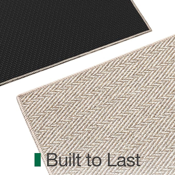 LUMI Ultra Thin Indoor Door Mat for Entrance 24"x36", Non Slip Entryway Mat, Low Profile Doormat, Unique Herringbone Design Carpet for Inside, Patio, Porch, Beige