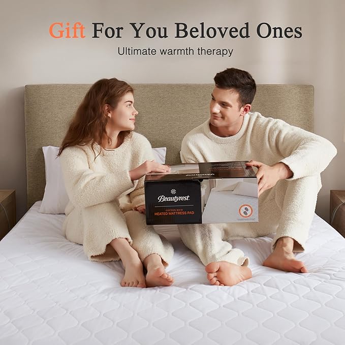 Beautyrest Cotton Blend Heated Mattress Pad Secure Comfort Technology - Luxury Quilted Electric Mattress Pad with Deep Pocket - 5-Setting Heat Controllers, Twin XL , White