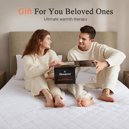 Beautyrest Cotton Blend Heated Mattress Pad Secure Comfort Technology - Luxury Quilted Electric Mattress Pad with Deep Pocket - 5-Setting Heat Controllers, Twin, White