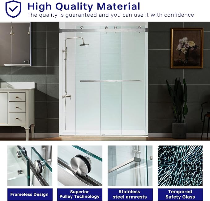 Woodbridge Frameless Shower Doors 56-60" Width x 76" Height - Image 9