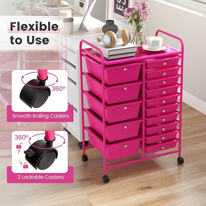 GOFLAME 15-Drawer Rolling Storage Cart, Utility Cart - Image 5