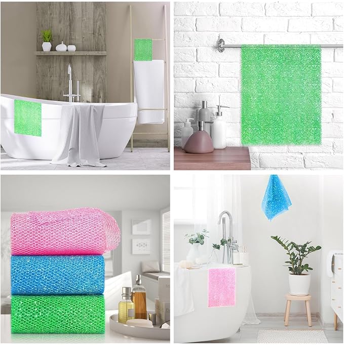 UJFQBH 3 Piece Bright Style African exfoliating net Exfoliating Shower Set Long - Image 7