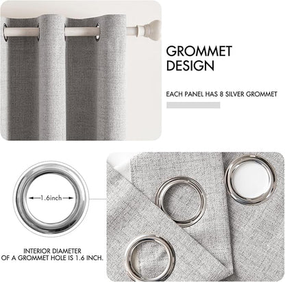 MIULEE Linen Texture Curtains for Bedroom Solid 100% Blackout Thermal Insulated Light Gray Curtains Grommet Room Darkening Drapes for Living Room Nursery 52x96 Inch (2 Panels)