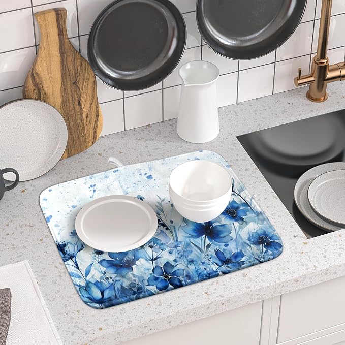 Giwawa Blue Floral Dish Drying Mat - Image 6