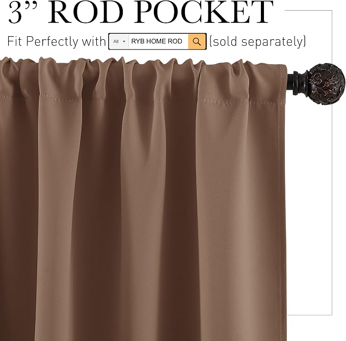 RYB HOME Half Window Curtains Blackout Shades Small Draperies - Image 2