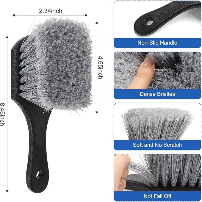 Wheel Rim Tire & Carpet Cleaning Brush Set, Soft & Stiff Bristle Wash Cleaning - Image 2