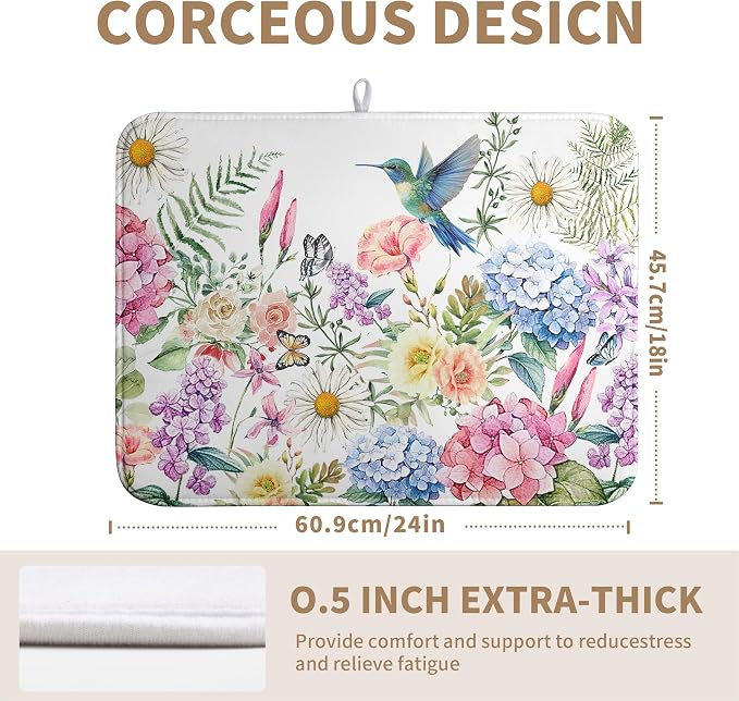 Spring Floral Birds Dish Drying Mat Summer Butterfly Flowers Kitchen Dish - Image 5