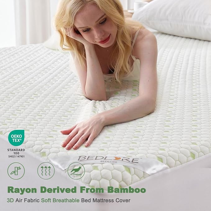 Waterproof Mattress Protector, Twin Size Mattress Pad Fitted 6"-15" Deep Pocket - Image 2