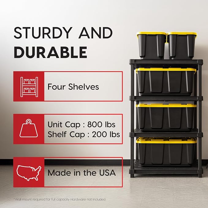IRIS USA 4-Shelf Extra Heavy Duty Deep Plastic Storage Shelves, 800lb Capacity - Image 3