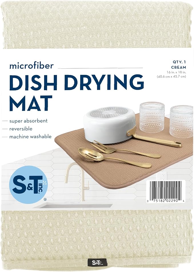 S&T INC. Dish Drying Mat, 16” x 18”, Absorbent Microfiber Kitchen Counter Mat - Image 8