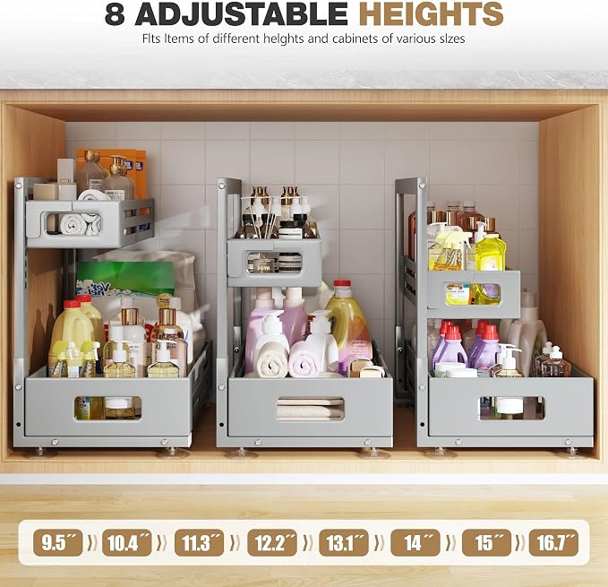 2 Pack 19IN-Depth Under Sink Organizer, Pull Out Cabinet Organizer - Image 8