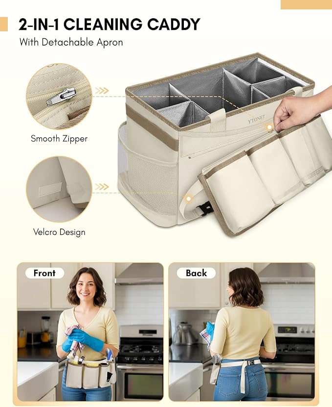 Ytonet Cleaning Caddy Bag with Detachable Apron, Extra Large Cleaning Supplies - Image 4