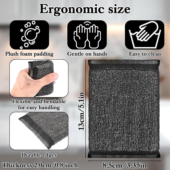 6 Pack Steel Wool Scrubber Sponges, Heavy Duty Stainless Steel Scouring Pads - Image 2