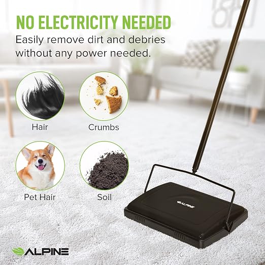 Alpine Manual Carpet Sweeper Triple Brush – Cordless Non Electric Multi-Surface - Image 2