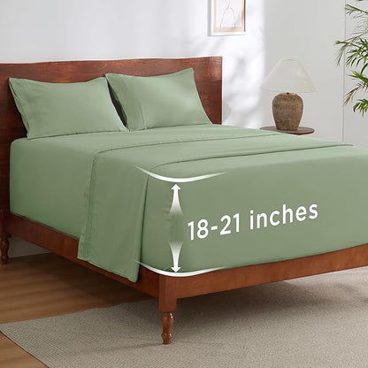 Bedsure Deep Pocket Full Size Bed Sheets Set - Fits Mattresses Up to 21 Inches Thick - 4 Piece GentleSoft Bed Sheets, Moisture Wicking, Cooling Bedsheet & Pillowcases, Easy & Secure Fit, Light Green