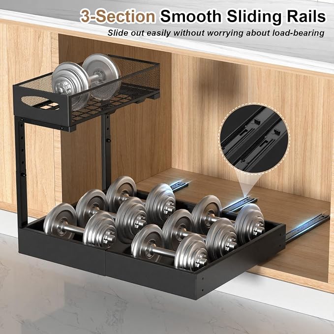 Housolution Under Sink Organizer, 2 Tier Metal Pull Out Under Sink Storage Rack - Image 3