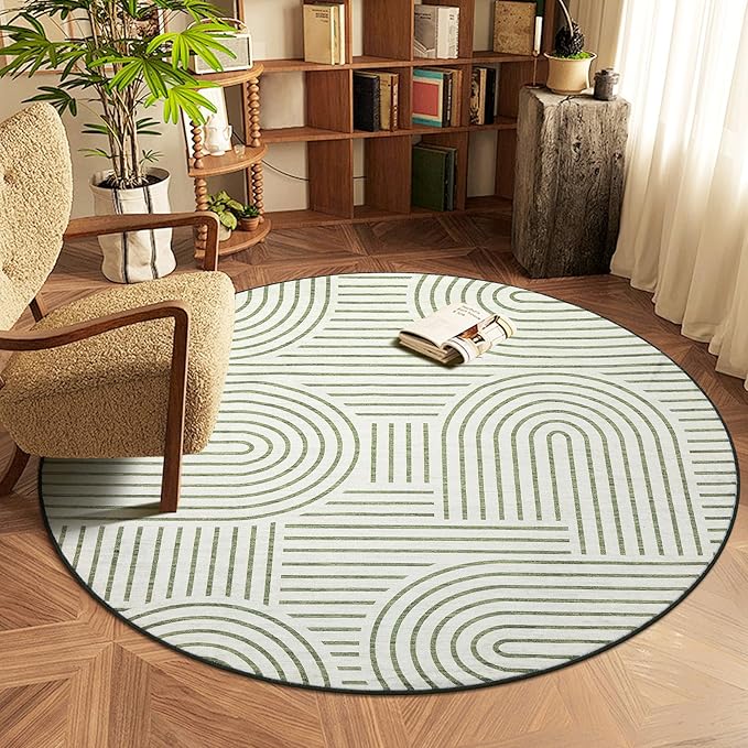 Washable Rug 4ft Area Rugs for Living Room, Abstract Rug for Bedroom, Soft by ROYHOME