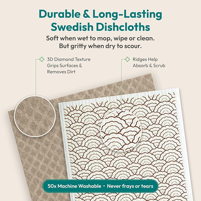 FEBU Swedish Dishcloths for Kitchen | 5 Pack Neutral Reusable Paper Towels - Image 5