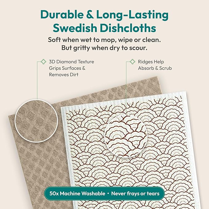 FEBU Swedish Dishcloths for Kitchen | 5 Pack Japanese Reusable Paper Towels - Image 5