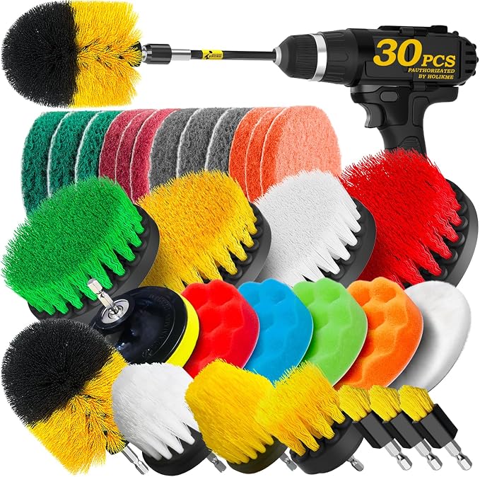 Holikme 30Pack Drill Brush Attachments Set, Scrub Pads & Sponge, Power Scrubber by Holikme