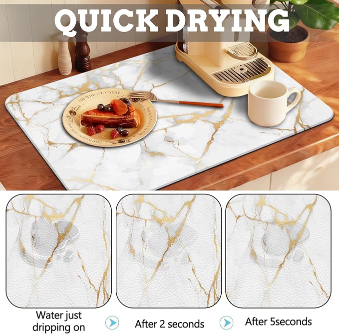 MCALK Marble White Coffee Mat for Kitchen Counter, Absorbent Kitchen Sink Mat - Image 2