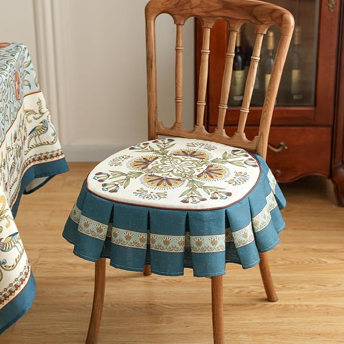 patdrea Pack of 2 Chair Cushions for Dining Chairs with Ruffled, Blue Wensel Floral Seat Cushion with Ties,Non Slip Chair Pads Decor for Bar Stool Cushions, Indoor Kitchen Chairs, 17.7"x17.7"