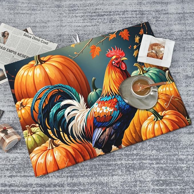 Rooster Pumpkin Dish Drying Mat Highly Absorbent Double-Sided Microfiber - Image 4
