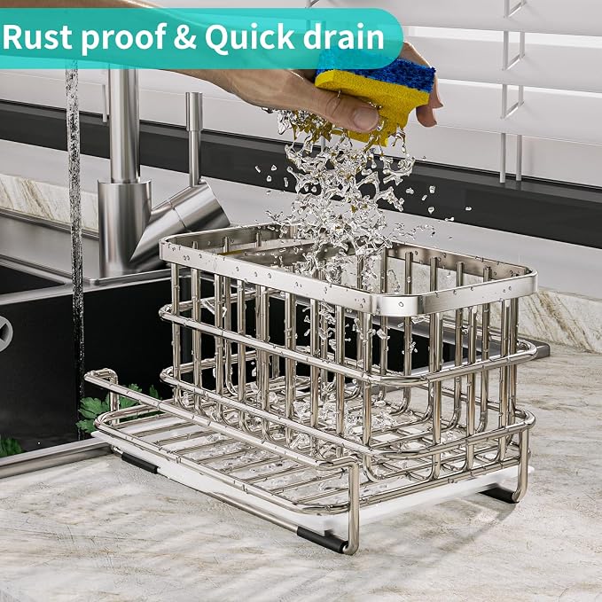 HapiRm Kitchen Sink Organizer, SUS304 Stainless Steel Rustproof Multifunctional - Image 3