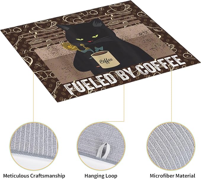 Vintage Cat Dish Drying Mat for Kitchen Counter Retro Coffee Dish Drainer Rack - Image 3