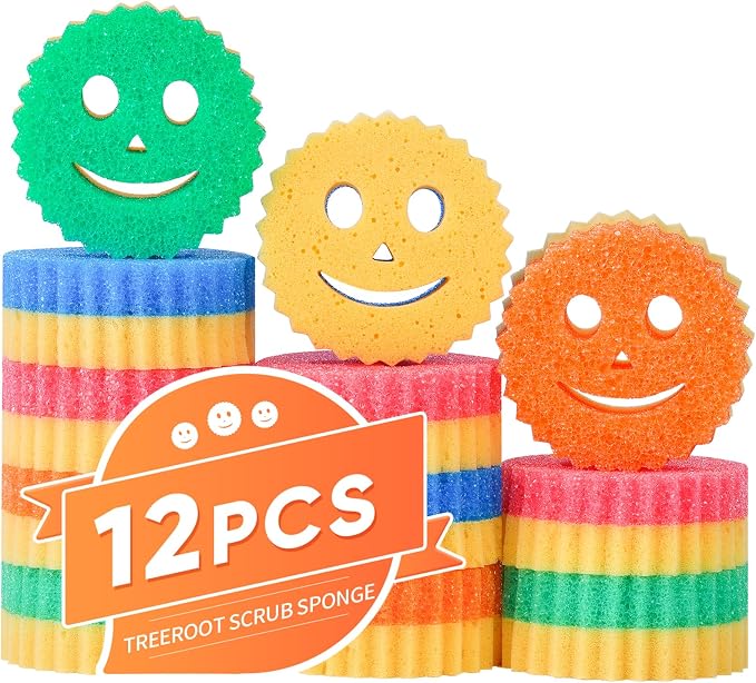 12 Colorful Smile Scrub Sponges, Temperature Controlled Dish Sponge, Double by Unknown