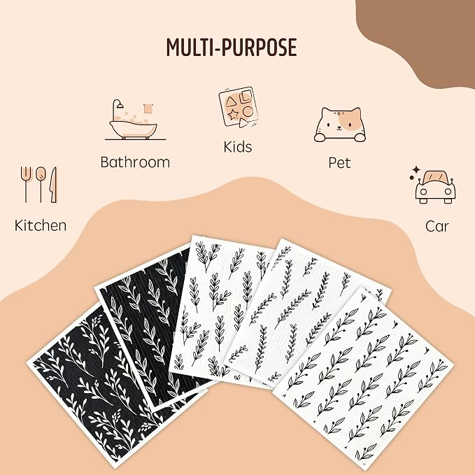 Swedish Dishcloths for Kitchen, 5 Pack Reusable Paper Towels Washable, Super - Image 7