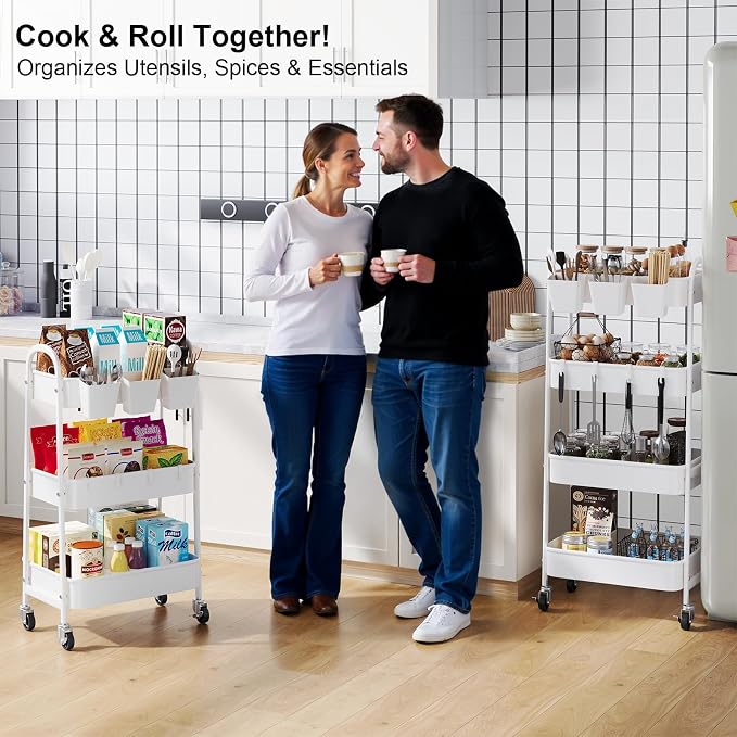 White 4 Tier Rolling Cart Metal - Image 7
