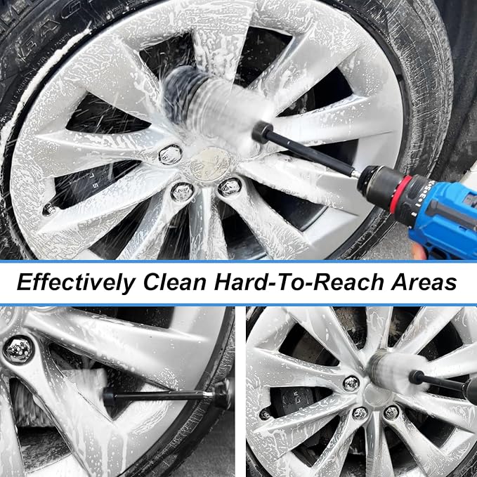 Wheel Brush Kit, Soft Drill Wheel Cleaner Brush, No Scratches Highly Dense Car - Image 4