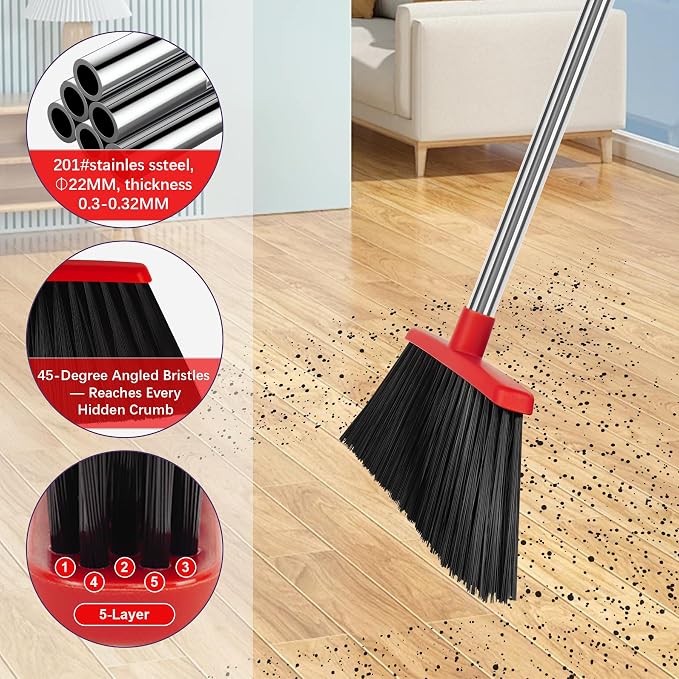 Heavy Duty Angle Broom, 55-Inch Long Handle Extra Wide 12.6 Inch Head, - Image 5