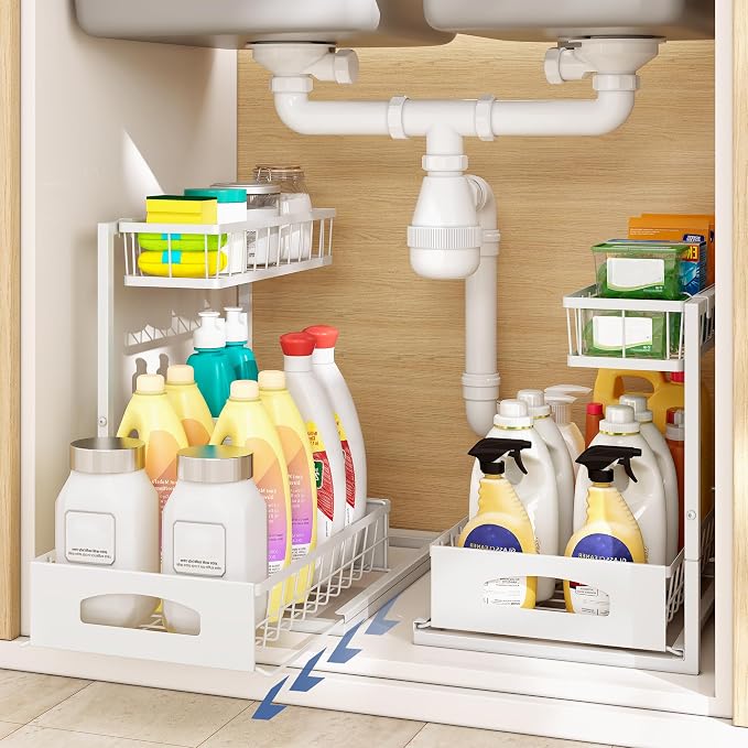 Under Sink Organizer, 2 Pack Height Adjustable Cabinet Organizer - Image 4