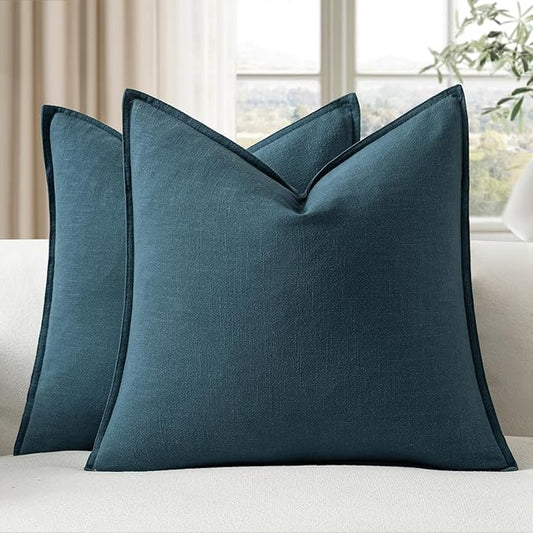 EMEMA Decorative Linen Throw Pillow Covers 24x24 Inch Navy Blue Boho Farmhouse Neutral Couch Throw Pillows for Bed Pack of 2 Accent Pillowcase Modern Sofa Cushion Livingroom Home
