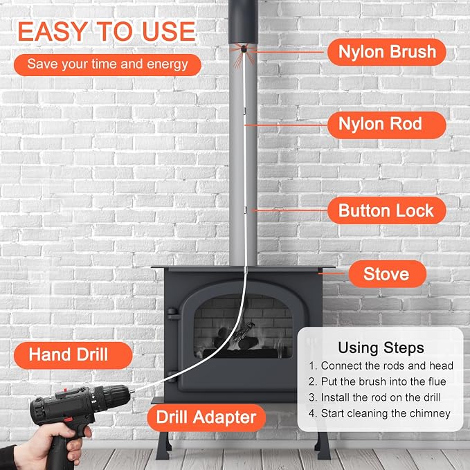 Chimney Sweep Brushes Replacement, 1/2'' External Thread, Brush Cleaning Range - Image 5