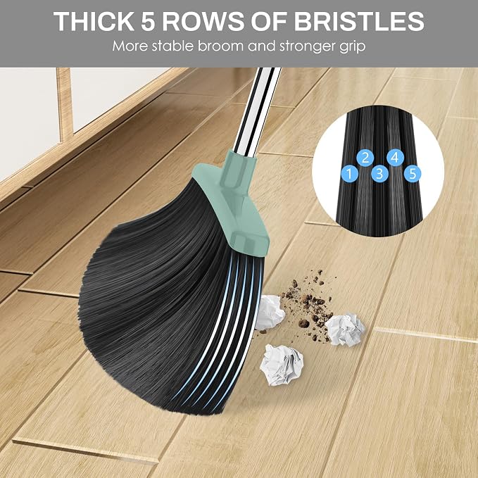 Broom and Dustpan Set for Home, 51-in Long Adjustable Handle Angle Broom and - Image 5
