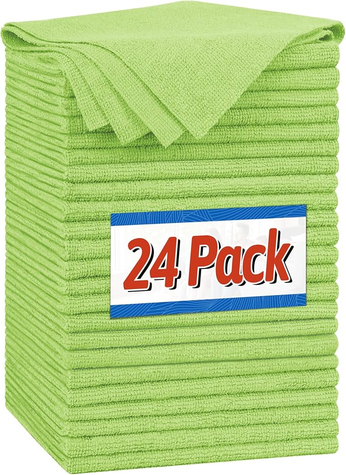 FIXSMITH Microfiber Cleaning Cloth, Shop Towels Bulk, 24 Pack Green Microfiber by FIXSMITH