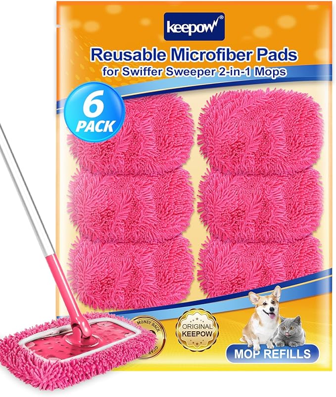 KEEPOW Pink Reusable Dry Sweeping Cloths Microfiber Wet Mop Pads Compatible by KEEPOW