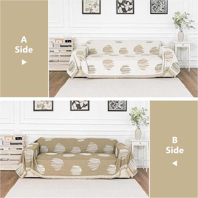 MEETSKY Sofa Covers for Dogs Sofa Covers for 2 Cushion Couch Sofa Chenille Sofa Slipcover Couch Covers for Sectional L Shaped Couch Pets Protector Furniture Covers, 71" x 118", Khaki