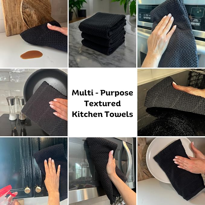 Serafina Home Black Textured Kitchen Hand Dish Towels 100% Cotton Cloth Soft - Image 2