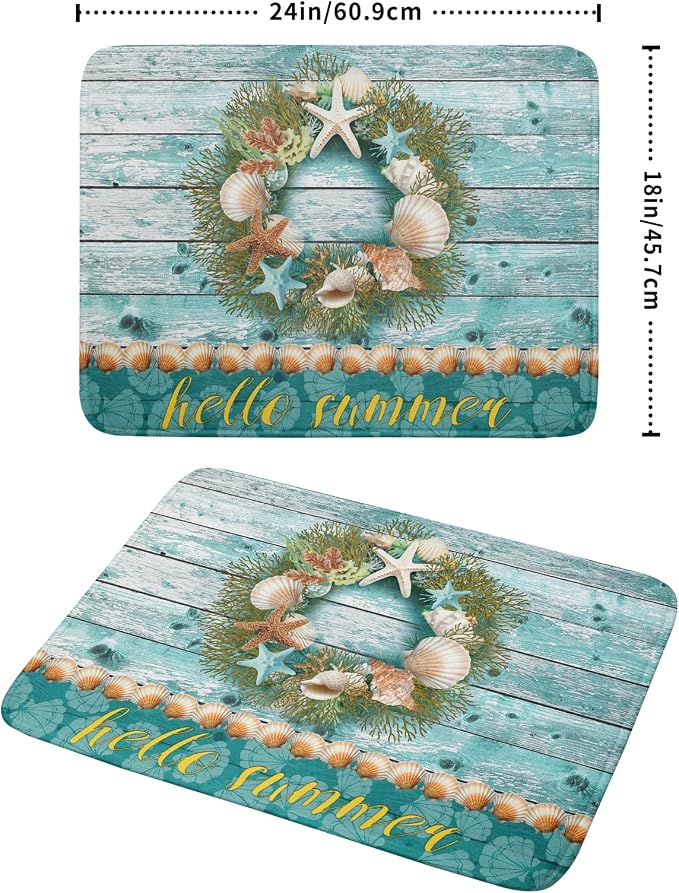Coastal Wreath Dish Drying Mat 18x24 inch Starfish Shell Absorbent Microfiber - Image 2